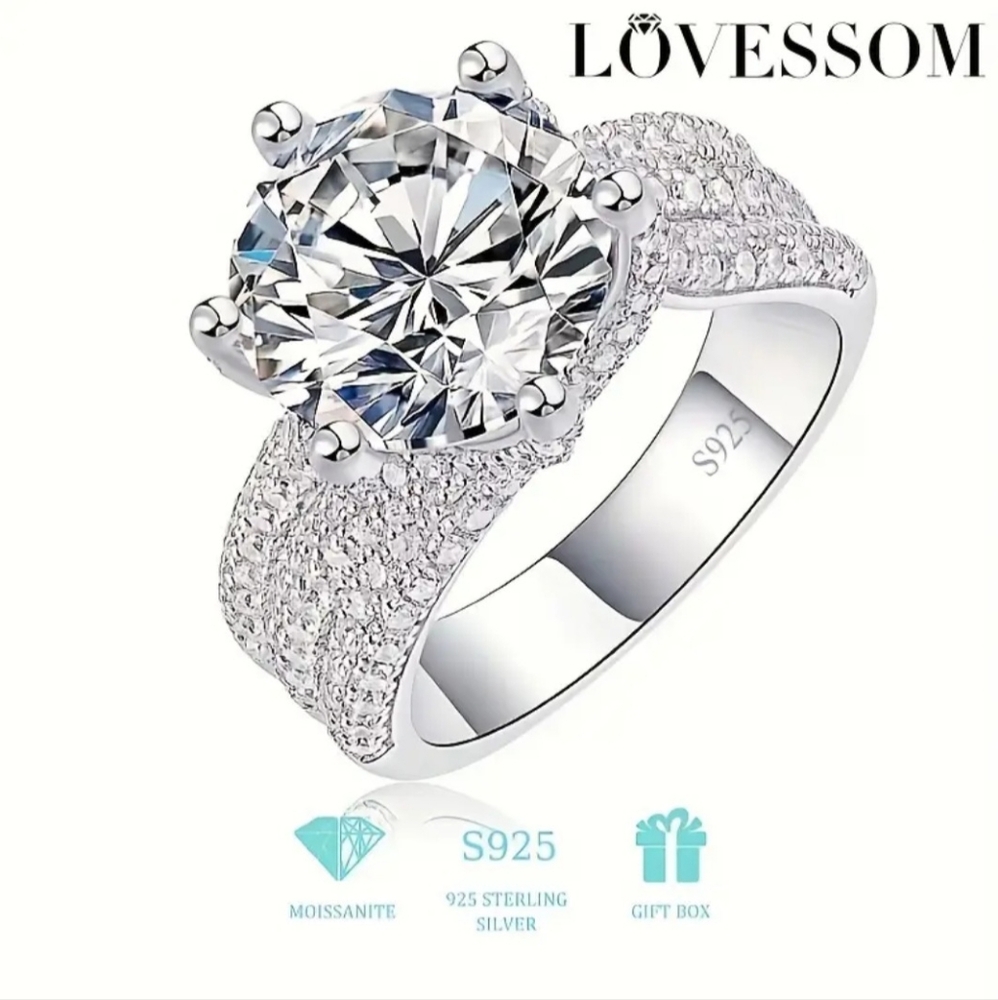 925 Silver Plated 5 Carat Moissanite Ring, Luxury Full Moissanite Anniversary